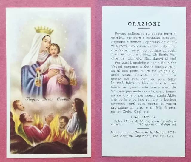 Santino Holy Card 1913: Regina Decor Carmeli - Ed. AR Dep. Z/67