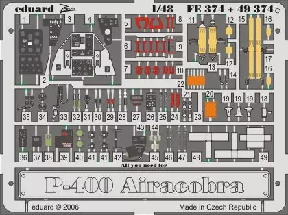 Eduard Accessories Fe374 - 1:48 P-39/P-400 Airacobra Für Hasegawa Bausatz - Ätzs