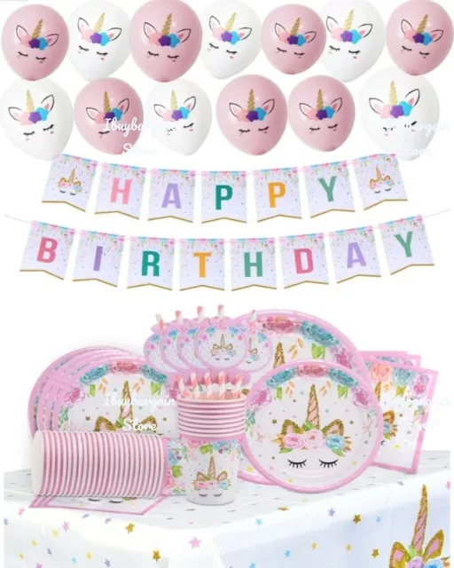 UNICORN Happy Birthday Children Girls Tableware Set Supplies Balloons Decoration