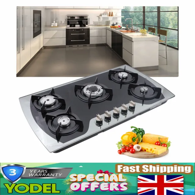 35" 5 Burners Gas Stove Built-In Cooktop LPG/NG Stainless Steel Gas Hob Cooker!