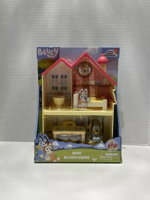 Mini Bluey Home Playset| Carry Case| 5 Play Pieces W/Bluey Figure