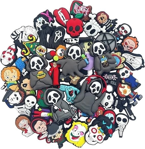 35 Pcs Halloween Horror Movie Cartoon Croc Shoe Charms, Skull Shoes Accesories