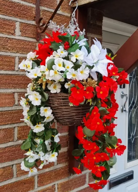 Artificial Christmas Plants Hanging Basket Flowers Trailing Festive Ivy Leaf Pot