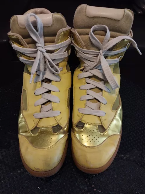 Maison Martin Margiela Men’s Yellow Suede Metallic High Top Sneakers