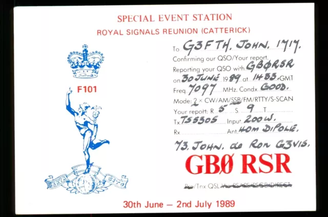 1 x QSL Card Radio UK RSARS F101 GB0RSR 06/1989 Catterick ≠ T766