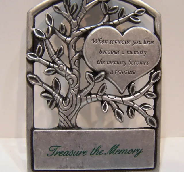 Gloria Duchin Pewter"Treasure the Memory" Tree Ornament w/ Green Glitter Ribbon 2