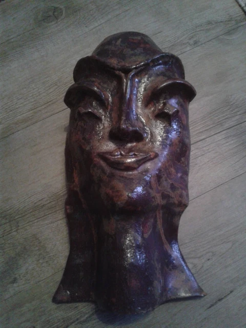 MASKE, SIGNIERT, TON?, KERAMIK?,GROSS, 1707gr. SCHWER, 14x32,5 cm. ALT!!!