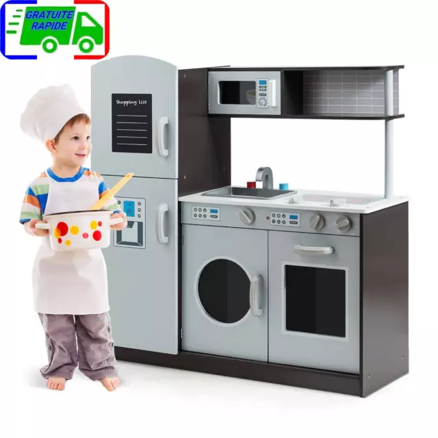 Cuisine Enfant en Bois avec Sons Réel Jouet Cuisinière avec Four Micro-ondes Réf