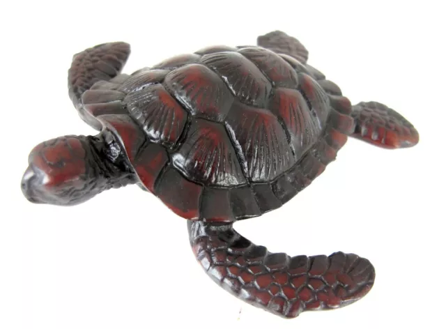 Small Sea Turtle Figurine Brown Resin Statue Wall Hanging or Table Top Decor 4"