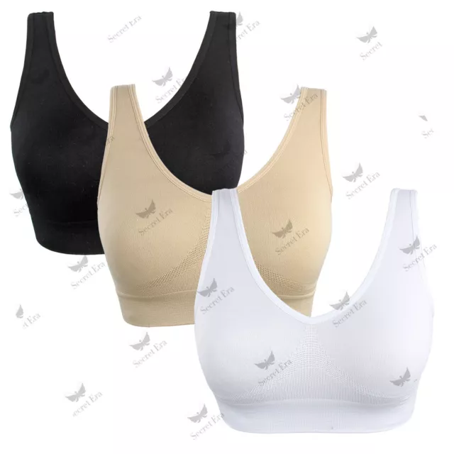 3 PACK Womens Ladies Sports Sleep Comfort Bras Full Cup Non-Wired