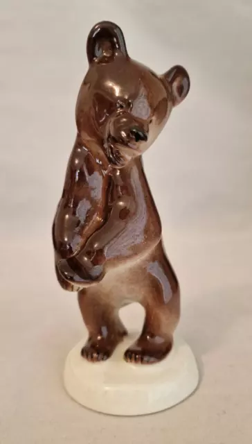 Vintage Porcelain Figurine 'Standing Brown Bear', by Lomonosov from the USSR