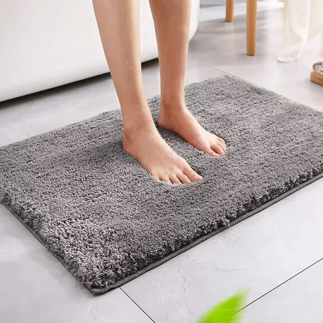 Tapis De Bain Absorbant Antiderapant Moelleux Microfibre Chenille 80x50 Cm Gris