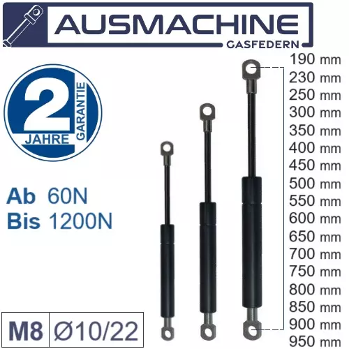 Resorte de presión de gas amortiguador de presión de gas amortiguador longitud 190-950 mm | 100N - 1200N universal 2