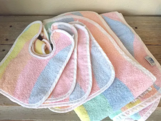 Lot Vtg Terry Cloth Towel & Bib Pastel Phoenix Textile Company Baby Toddler