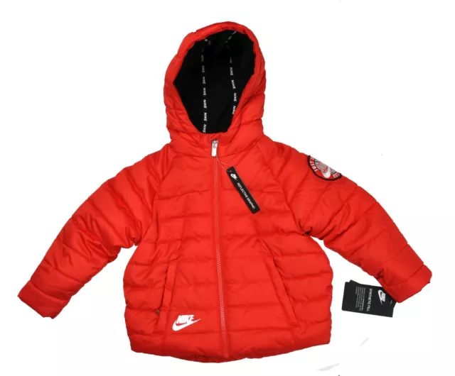 Nike Synthetic Fill Puffer Hooded Jacket Boys Toddler Size 4T $100 Red 3 4 Years
