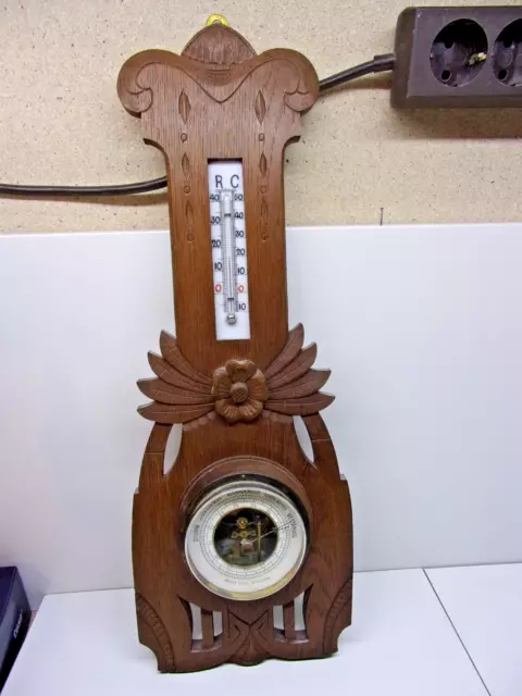 Alte Wetterstation Thermometer Barometer Holz Henry Levy Würzburg