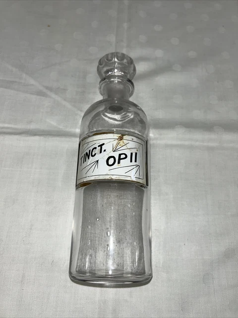 Antique Apothecary Bottle With Label Under Glass TINCT. OPII Opium