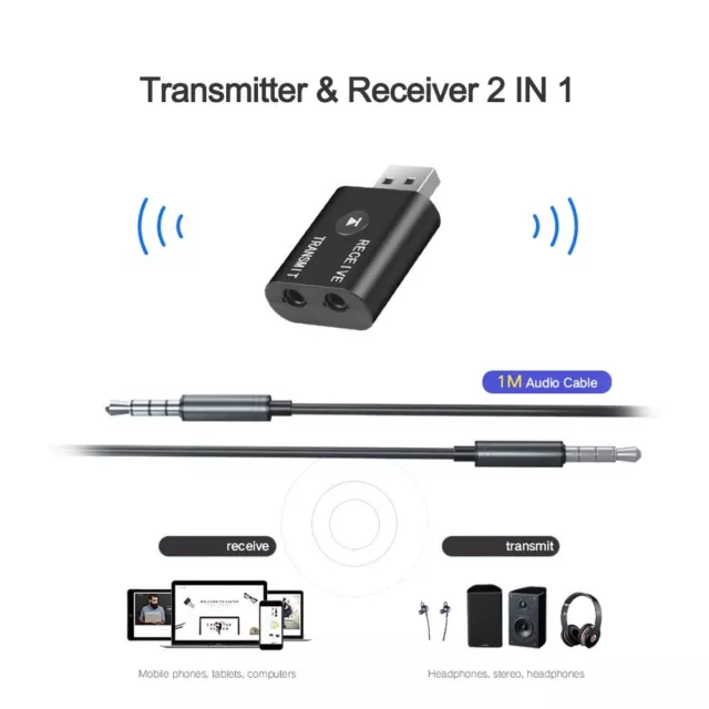 Jack Inalámbrico Adaptador Bluetooth 5,0 2 en 1 Receptor de audio Transmisor