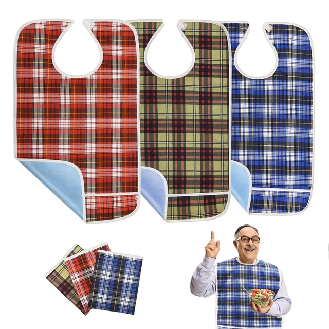 3Pcs Adult Bibs for Elderly, Men, Women, Reusable Adult Bibs for Eating