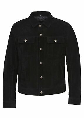 Men Black Premium Suede Leather Jacket Trucker/Denim Style Original Leather Coat