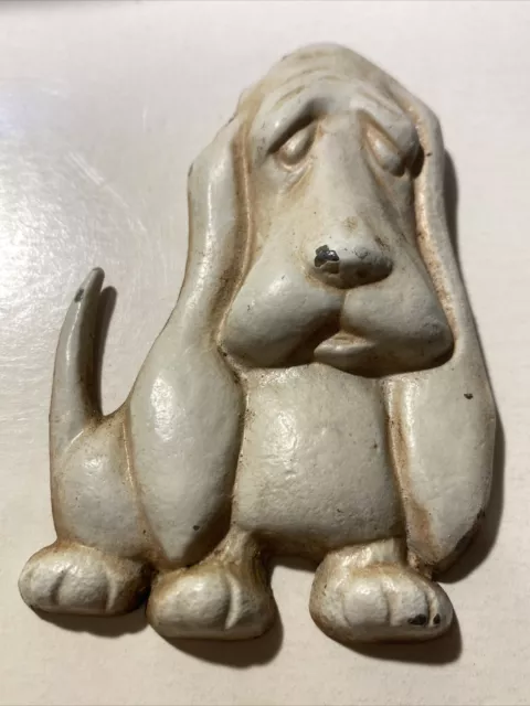 CAST METAL DOG Vintage Hound Figurine Wall Appliqué Cute 1970s