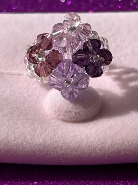 Bague en perles de verre + Pochette velours, neufs