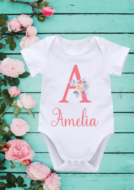 Personalised Name Floral Letter  Cool  Cute Baby Girl Vest Baby Shower Gift 218