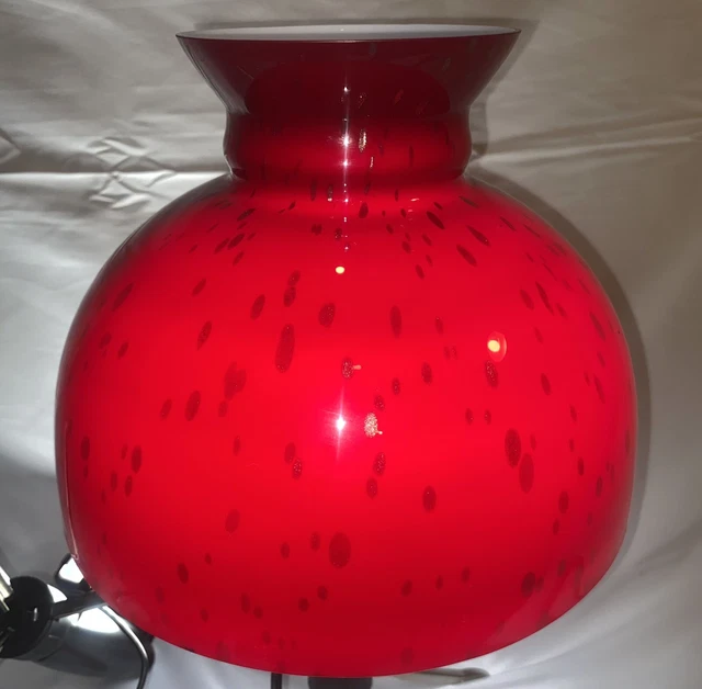 Gorgeous Antique Shade Ruby Red &Flake Gilt Glass Shade 10"  Oil Lamp / Hanging