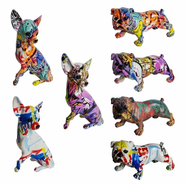 Painted Colorful Art Chihuahua Dog Statue Sculpture Collectible Figurine Decor