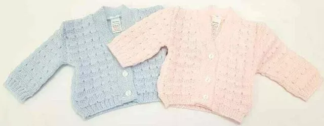 New Baby Knitted Cardigan Boy Girl White Pink Blue 0-3 3-6 6-9 Months Bee Bo