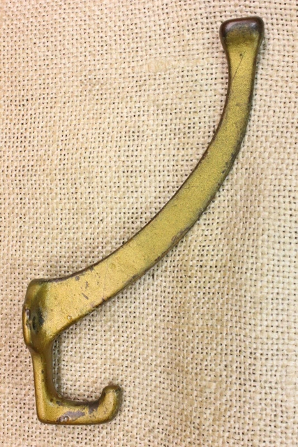 Old Coat Hook Mission House Clothes Tree Bath Robe Brass Vintage Rustic Tarnish
