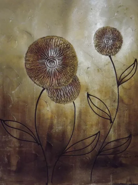 silver gold abstract flowers large oil painting canvas contemporary original art