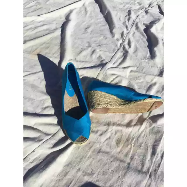 Ralph Lauren womens peep toe wedge espadrilles size 9 9B NEW blue cecilia fabric