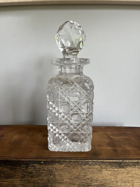 Vintage Crystal Cut glass Clear Scent-Perfume Bottle With Stopper decor prop