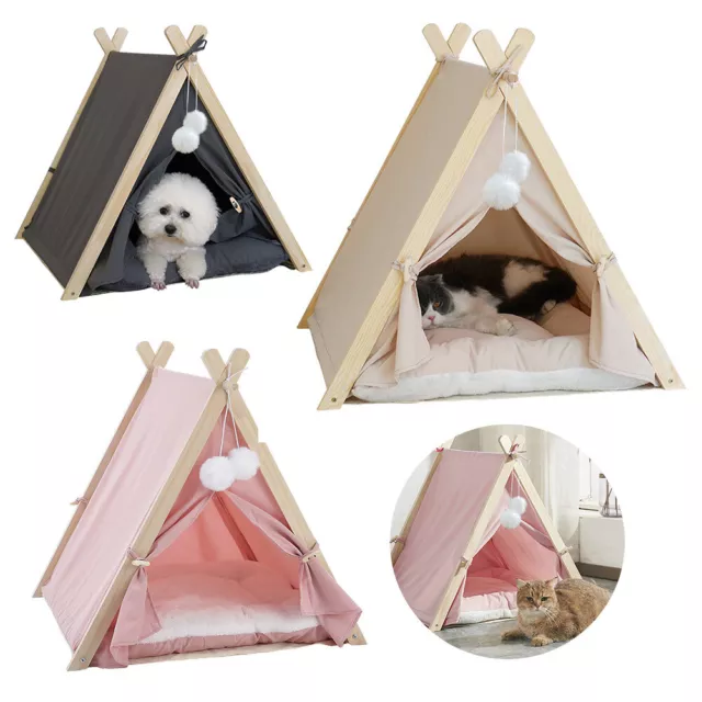 Large Pet Teepee Tent House Indoor Kennel Dog Cat Puppy Bed w/Washable Cushion