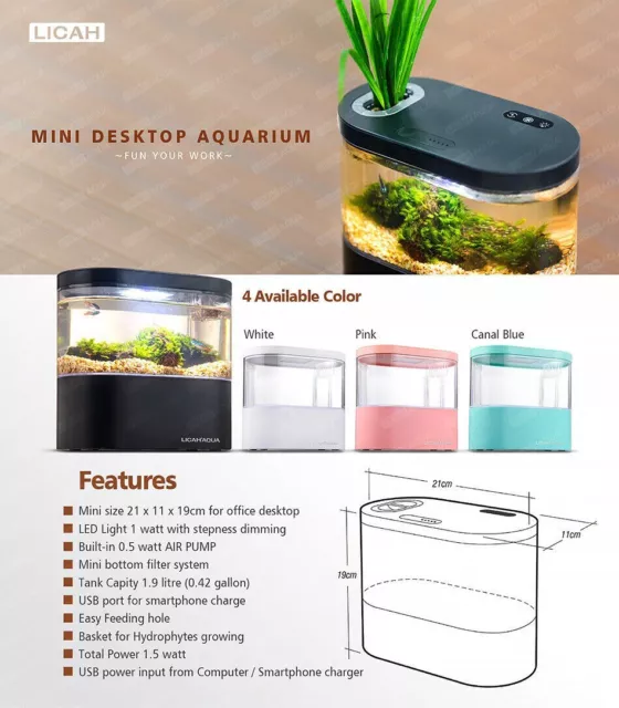 Desktop Fish Tank Mini Aquarium With USB Ports 4 Liters (top and below)  ≈ 1 gal 5