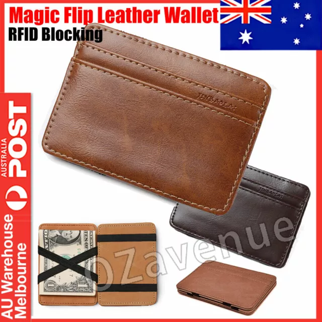 Mens Magic Flip Leather Wallet Slim Credit Card Holder