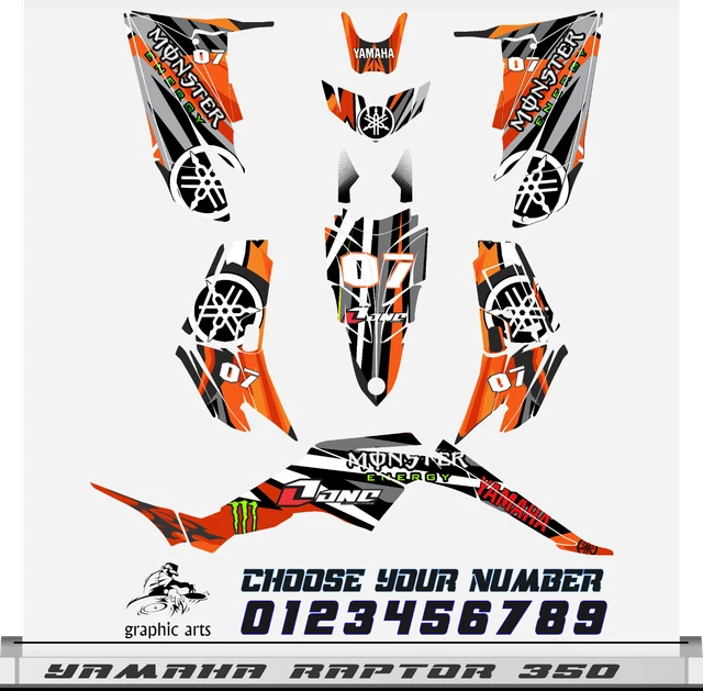 Yamaha Raptor 350 graphics kit 2004 2006 2009 to 2014 decals stickers atv utv