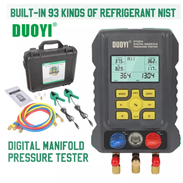 Refrigeration Digital Manifold Gauge Set HVAC A/C Pressure Vacuum Temp Tester