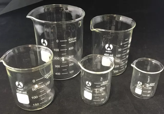 5 BOMEX Lab Beaker Set 600ml 400ml 250ml 100ml 50ml