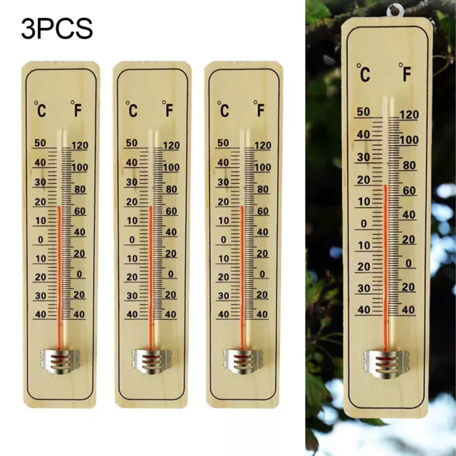 3PCS Traditional Wooden Garden Thermometer Wall Mounting With C & F Reading