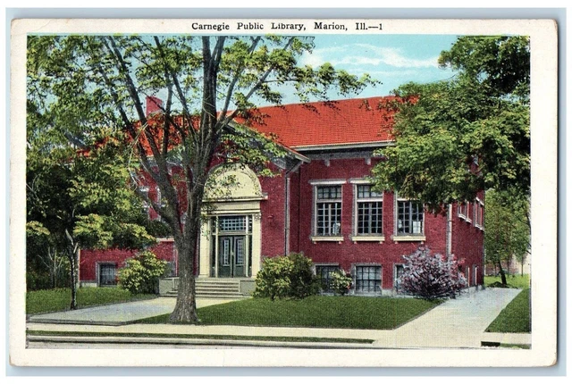C1920S Carnegie Public Library Roadside Marion Illinois The postcard not sent