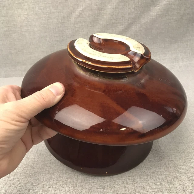 Antique Brown Locke Jumbo Porcelain Insulator Huge Mushroom - 1920's Era 2