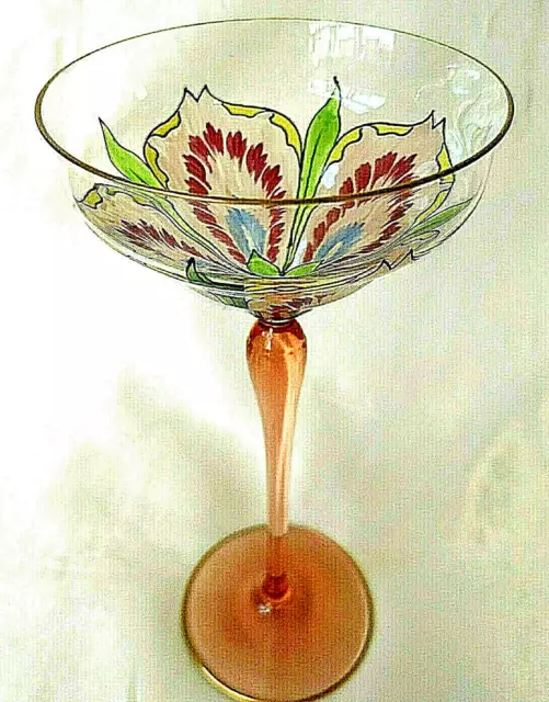 A Tall Theresienthal Art Nouveau Enamelled Flower Form Champagne Glass. c1905