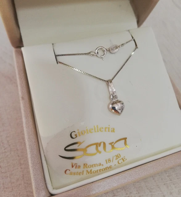 Collana Veneziana Con Ciondolo Cuore Bombato In Oro Bianco 750/18kt