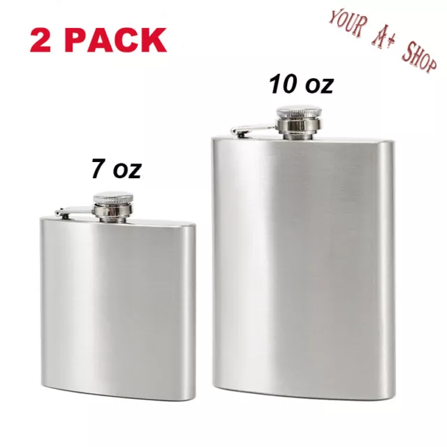 2 Pack 7/10 oz Liquor Pocket Hip Flask Stainless Steel Whiskey Screw Cap Flagon