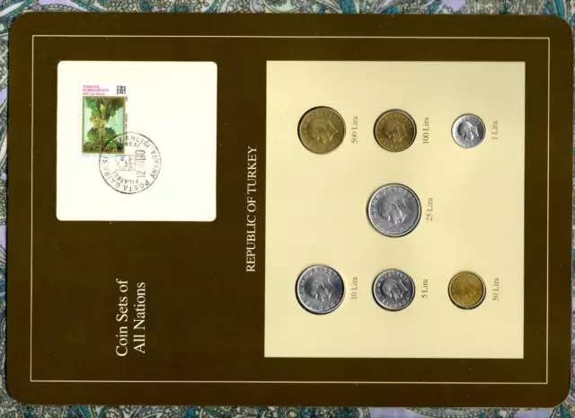 Coin Sets of All Nations Turkey 1981-1989 UNC 50,100,500 Lira 1989