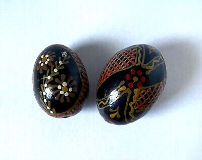 2 Beautiful Vintage Hand Painted Lacquer Wooden Russian Eggs Russia Souvenir