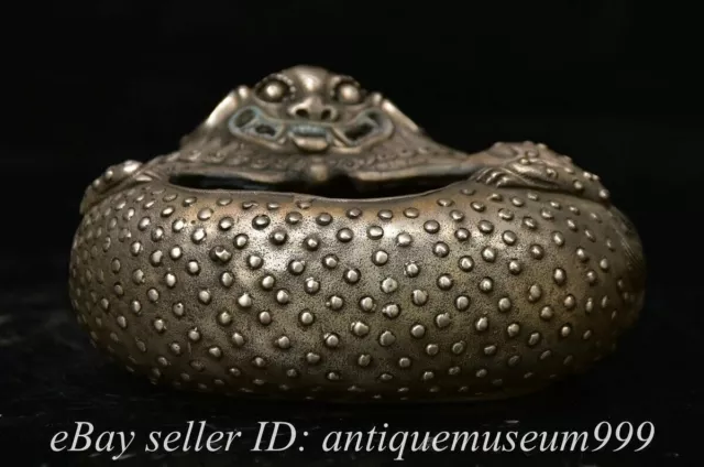 5" Marked Antique Old Chinese Copper Silver Dynasty Lion Beast Pen wash