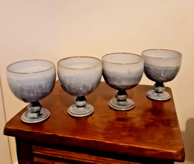 Set of Four Beautiful Woburn Pottery Wine Glasses / Goblets / Dessert Cups